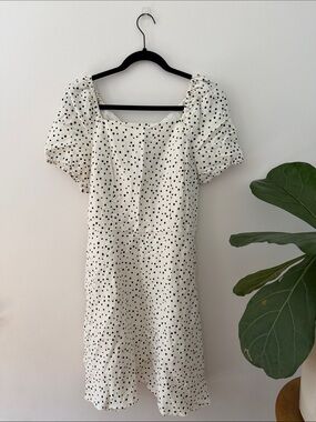 White Polka Dot Puff-Sleeve Dress